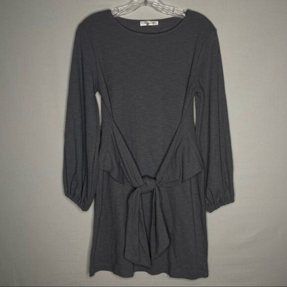 R Vivimos Gray Elegant Boho Vintage Tie Waist Mini Club Evening Party Dress M - Picture 2 of 11